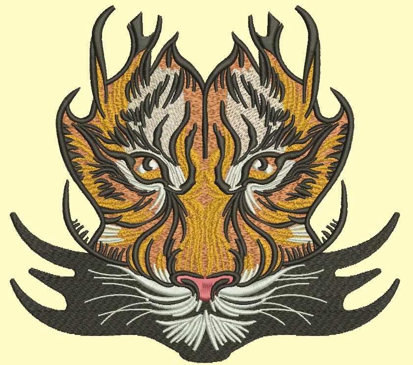 Tiger Head Machine Embroidery Design, Stylized Wild Animal Pattern  