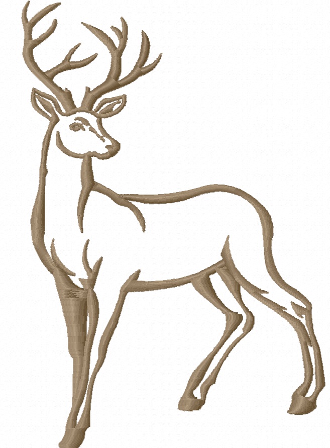 Deer Machine Embroidery Design, Majestic Stag Outline Pattern 