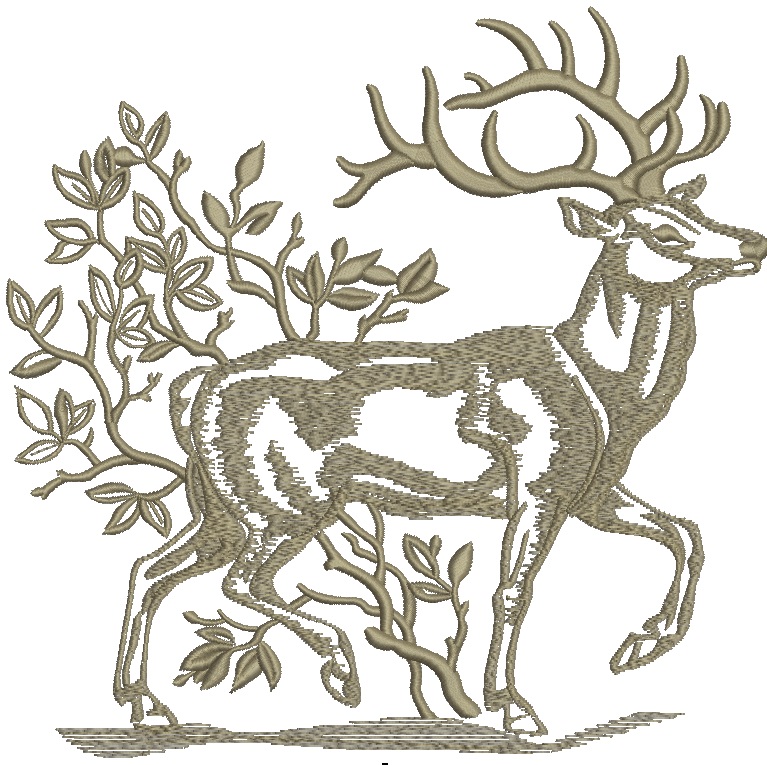 Red Deer Machine Embroidery Design, Majestic Forest Stag with Foliage Pattern 