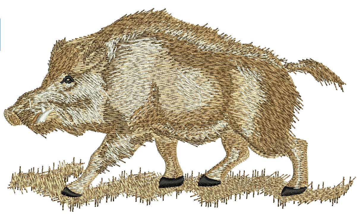 Wild Boar Machine Embroidery Design, Forest Wild Animal Pattern 