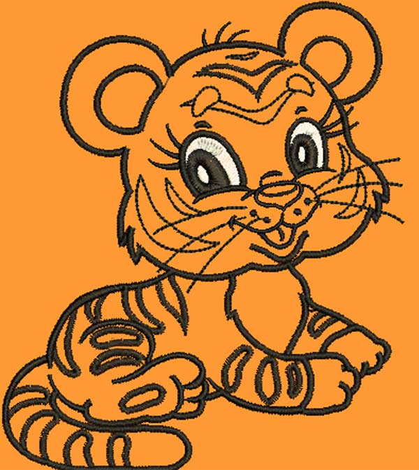 Cute Tiger Cub Machine Embroidery Design, Little Wild Cat Cartoon Pattern 