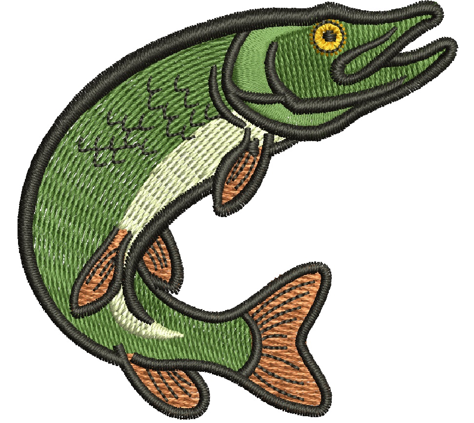 Jumping Pike Machine Embroidery Design, Fishing Predator Fish File 