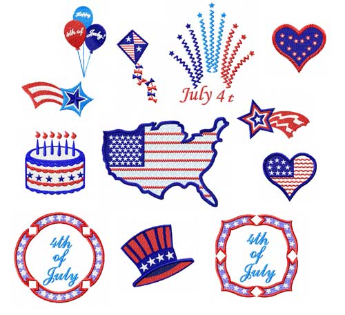 4th of July 12 Machine Embroidery Designs set