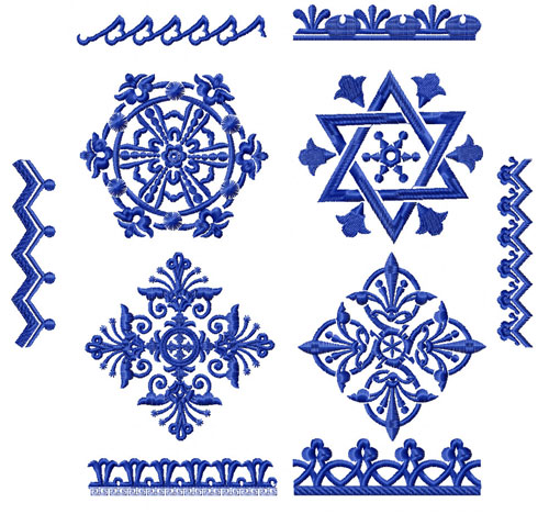 Blue Ornaments 10 Machine Embroidery Designs set 4x4