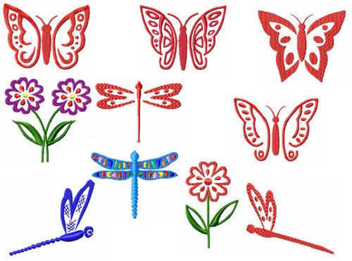Butterflies and Dragonflies Machine Embroidery Designs set 4x4