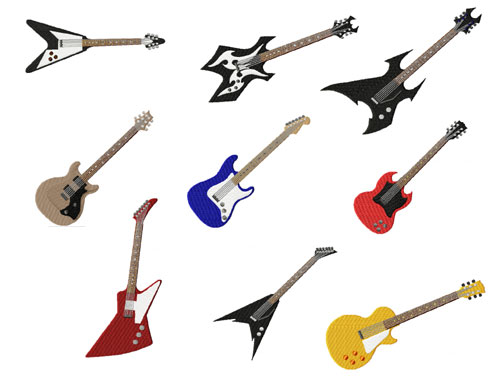 Electric Guitar 9 Machine Embroidery Designs