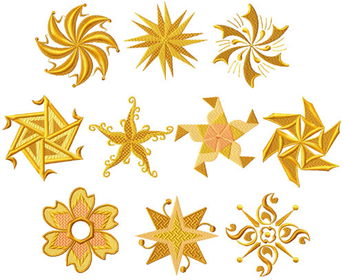 Gold Stars 10 Machine Embroidery Designs set 4x4