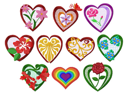 Hearts and Flowers 10 Machine Embroidery Designs set 4x4