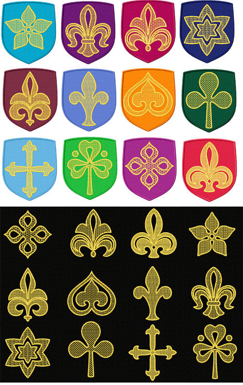 Heraldic 12 Applique Machine Embroidery Designs 