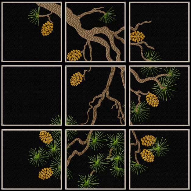 Pine Branch Quilt Blocks Machine Embroidery Designs 5x7