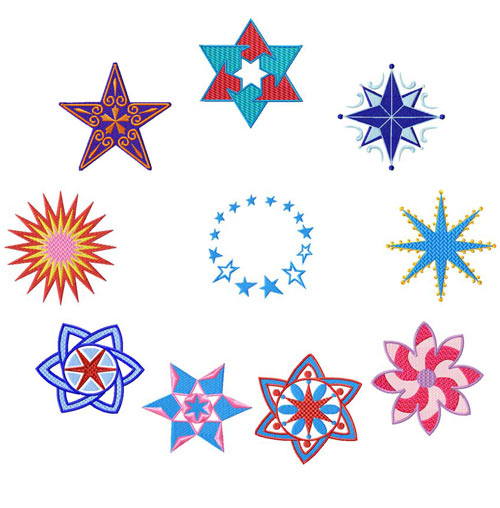 Stars 10 Machine Embroidery Designs set 4x4