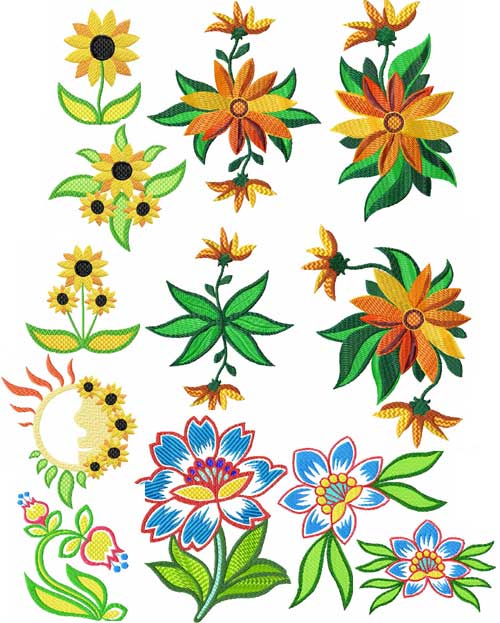 Summer Flowers 12 Machine Embroidery designs set