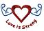 Love is Strong,  Stitches: 5107,  Size: 3.85" x 2.38"  Colors: 2