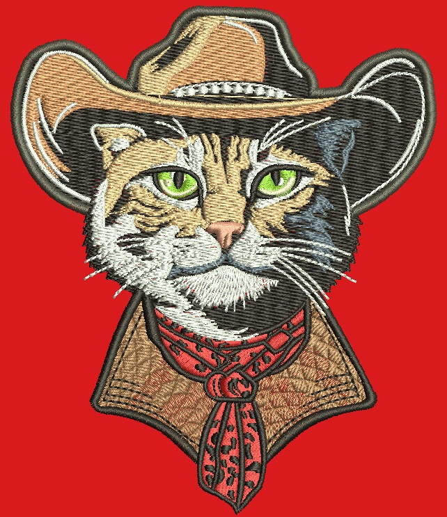 Cat in Cowboy Hat Machine Embroidery Design – Fun Western Feline Pattern