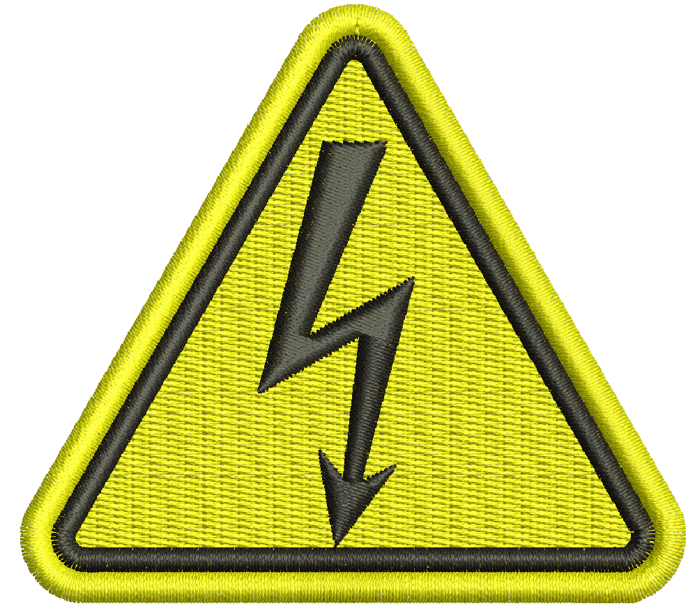 Electrician Warning Sign with Lightning Machine Embroidery Design 