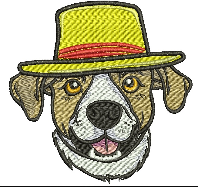 Dog in a Yellow Hat Machine Embroidery Design 