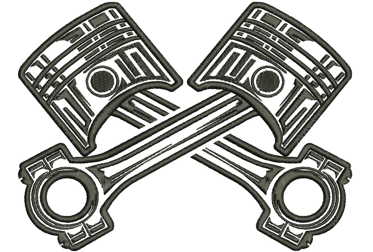 Crossed engine pistons biker gift machine embroidery design 