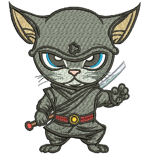 Cat Ninja Samurai with Sword Machine Embroidery Design 