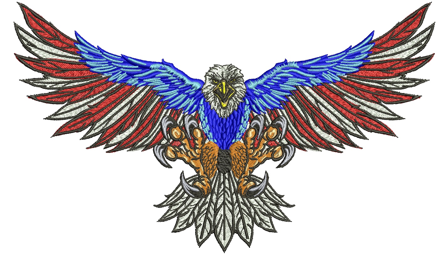 Eagle with Spread Wings in American Flag Colors Machine Embroidery Design  