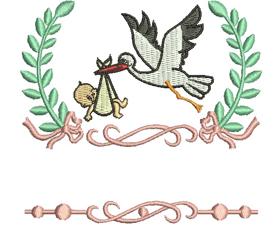 Stork With Baby In Beak Wreath Machine Embroidery Design (Writing Not Included) 