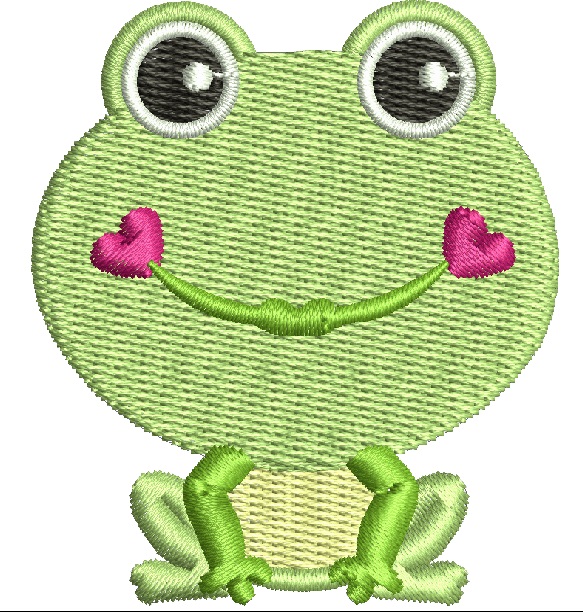 Green Frog Machine Embroidery Design for Toys, Clothing, and Kids’ Crafts 