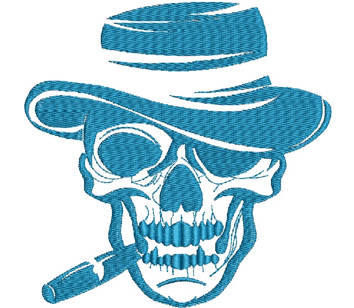 Skull in Hat with Cigar Machine Embroidery Design 