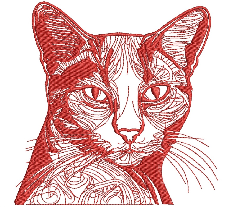 Redwork Cat Machine Embroidery Design, Outline Style, Large Hoop Format