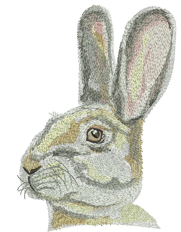 Wild Hare Rabbit Machine Embroidery Design, Realistic Animal Style, Large Hoop Format 