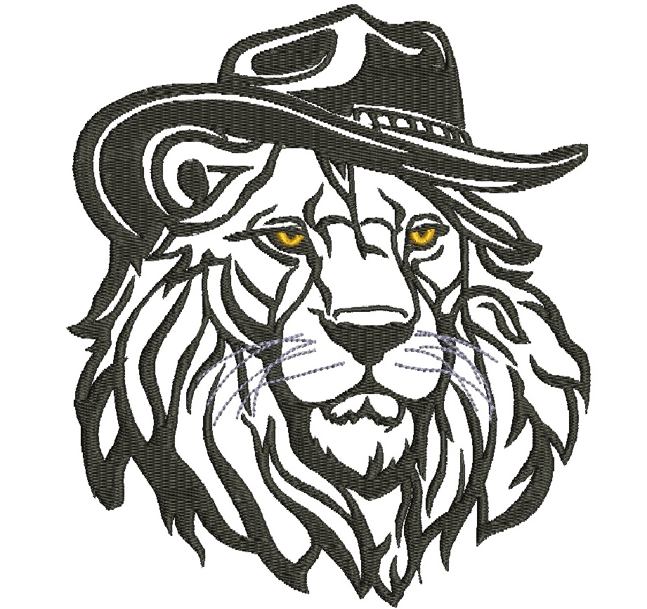Lion in a Cowboy Hat Machine Embroidery Design, Western Big Cat Embroidery File 