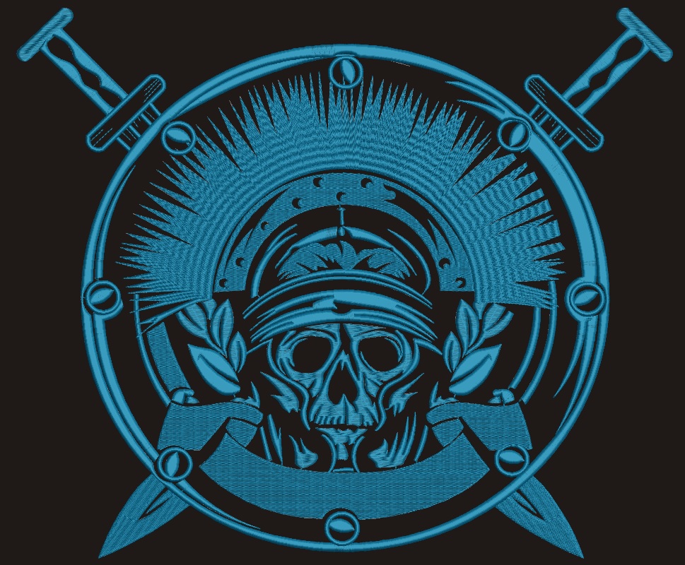 Skull in Helmet with Crossed Swords Machine Embroidery Design, Warrior Emblem Digital File  