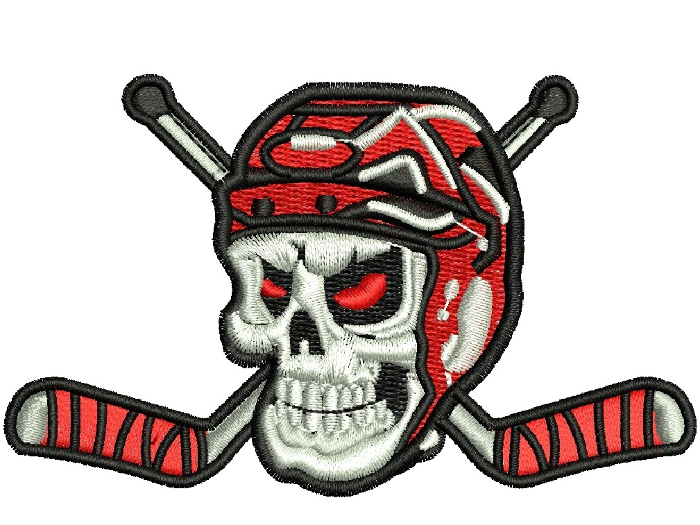 Hockey Skull in Helmet and Crossed Sticks Machine Embroidery Design, Ice Hockey Digital File 