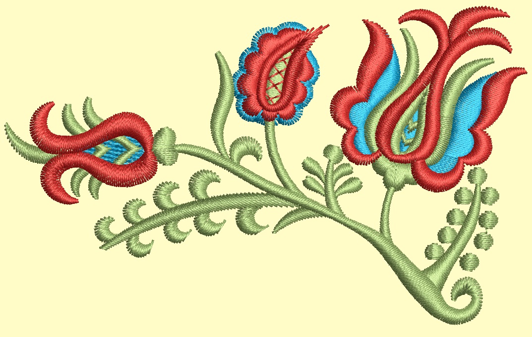 Oriental Flower Twig with Tulips Machine Embroidery Design 