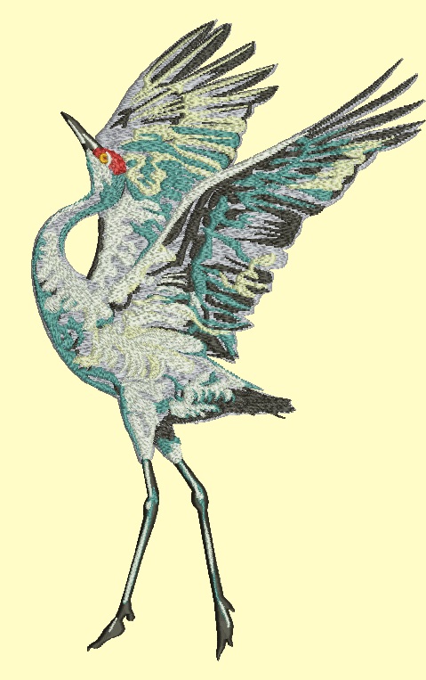 red-Crowned Crane Dancing Machine Embroidery Design, Graceful Bird Digital File 
