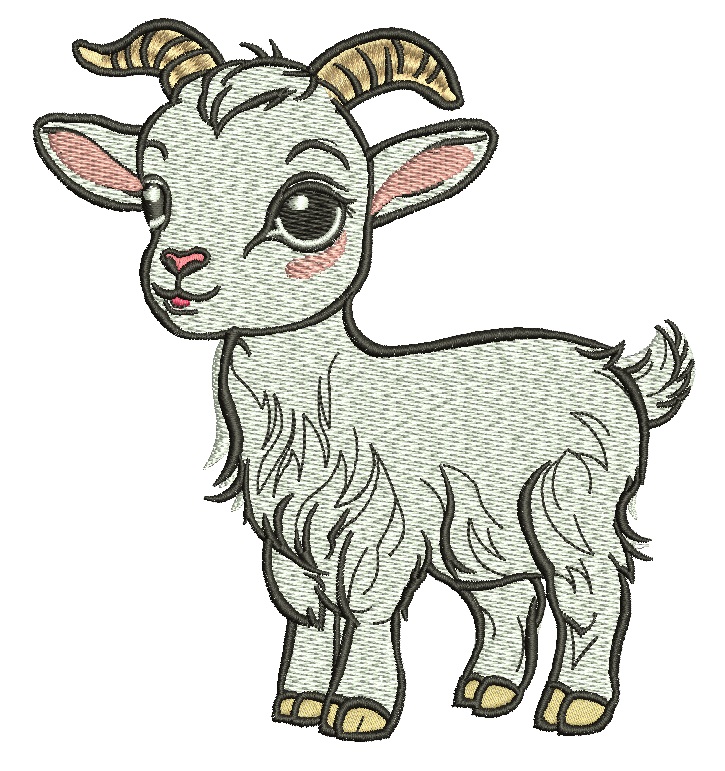 Baby Goat Machine Embroidery Design, Cute Little Kid Goat Digital File 