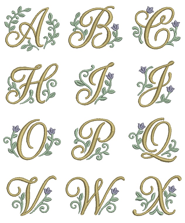 Floral Monogram Alphabet Machine Embroidery Design, Elegant Vintage Letter Font, Cap Embroidery Alphabet Set, Digital Embroidery Files