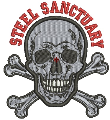 Steel Sanctuary Skull Machine Embroidery Design, Motivational Gym Patch File 97x85mm