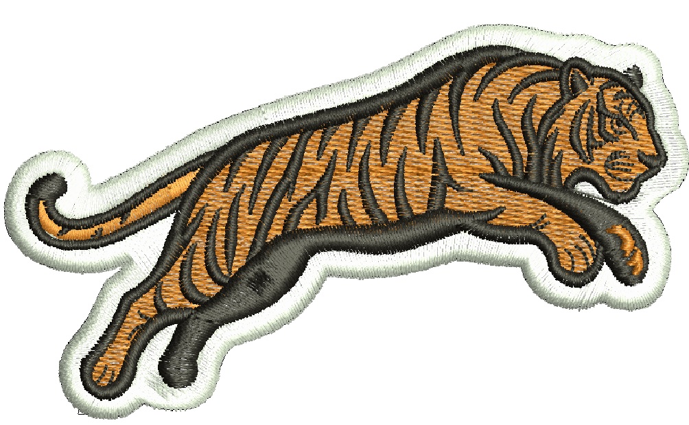 Leaping Tiger Machine Embroidery Design, Wild Cat Cap Embroidery File 
