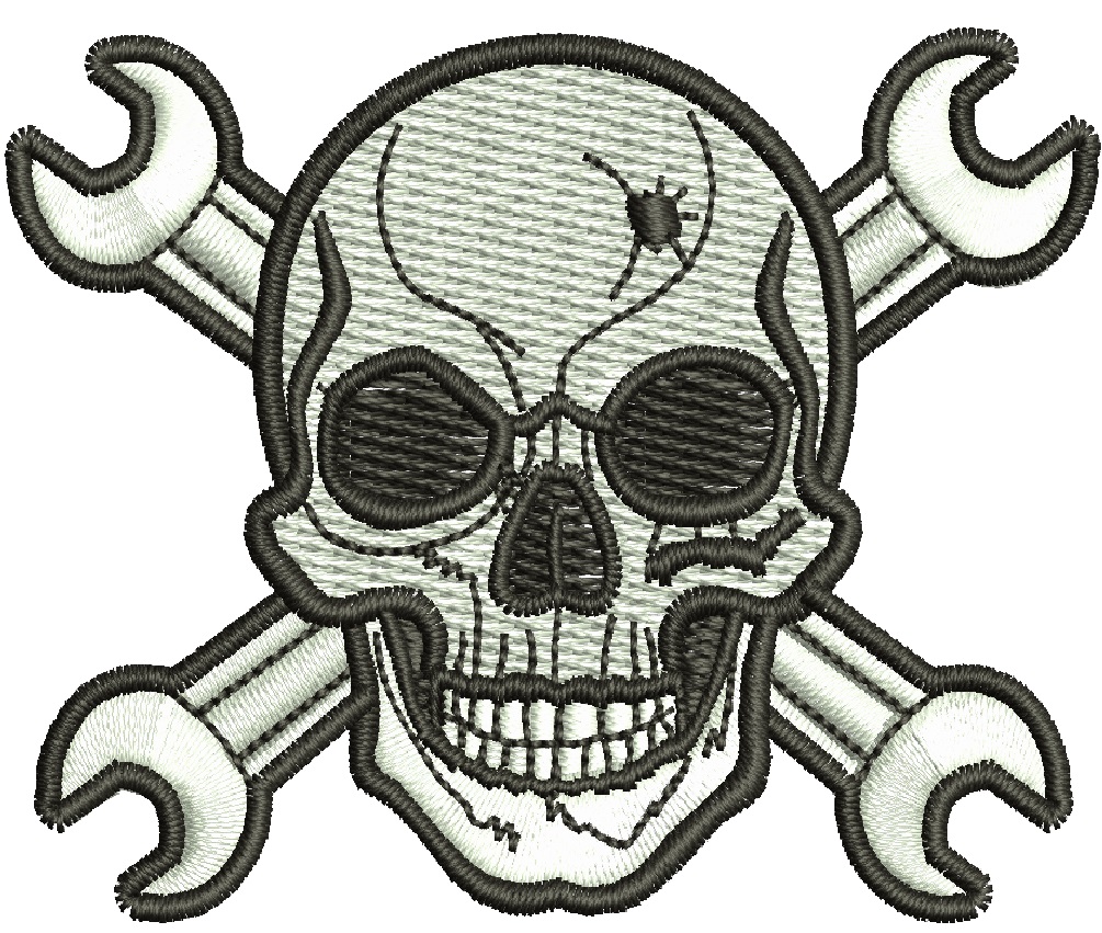 Skull with Crossed Wrenches Machine Embroidery Design Mechanic Skull Patch Biker Emblem Cap Hat Jacket Digital File