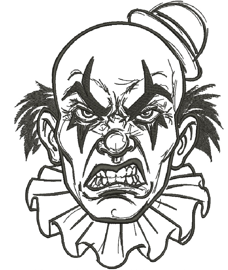 Evil Clown Machine Embroidery Design, Scary Jester Digital File  