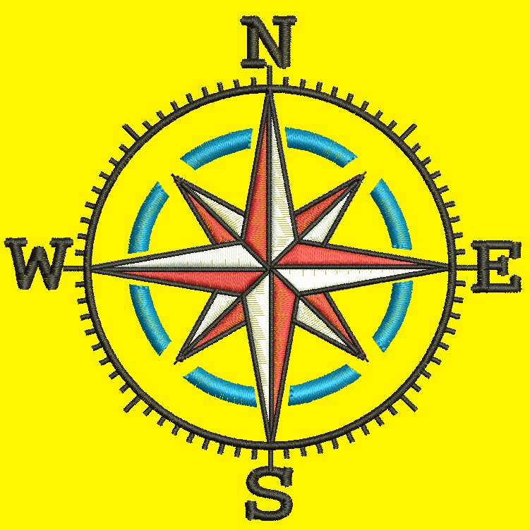 Nautical Compass Machine Embroidery Design, Wind Rose Pattern, Navigation Embroidery File  