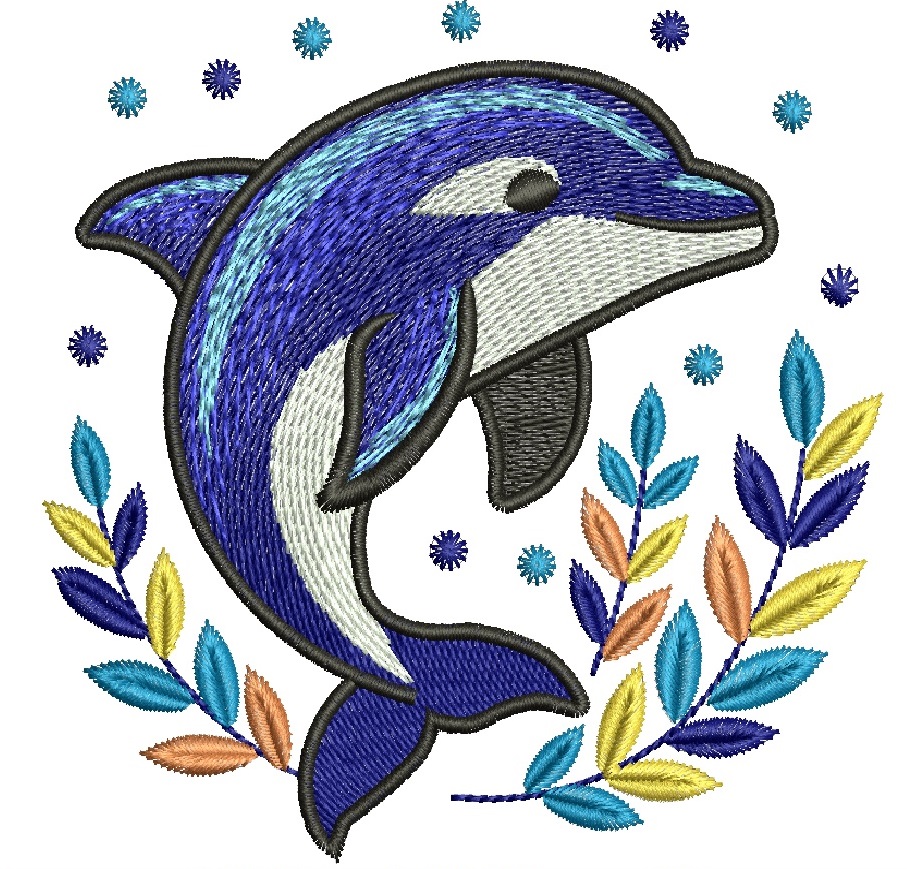 Flying Dolphin Machine Embroidery Design, Ocean Animal Embroidery Pattern, Marine Life Embroidery File,