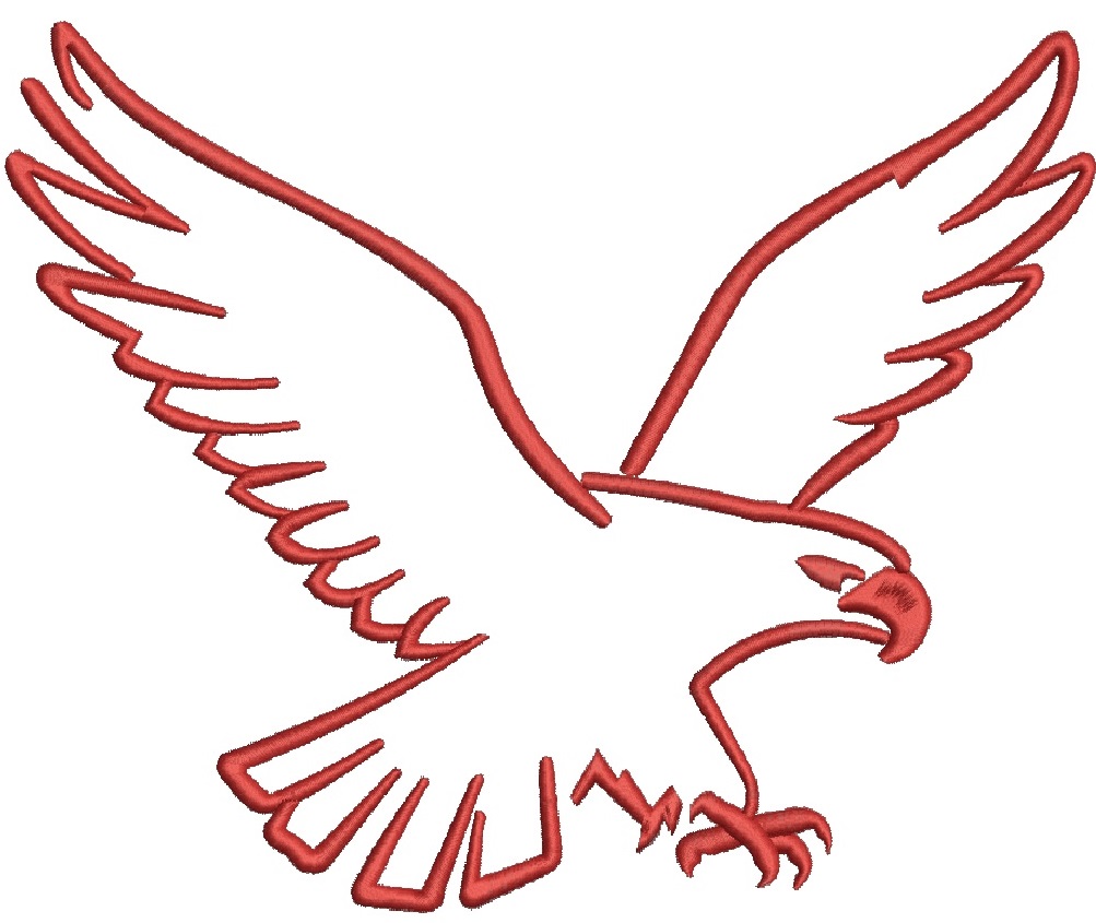 Flying Eagle Outline Machine Embroidery Design, Flying Bird Silhouette Pattern, Red Line Art Graphic, 5 Sizes 