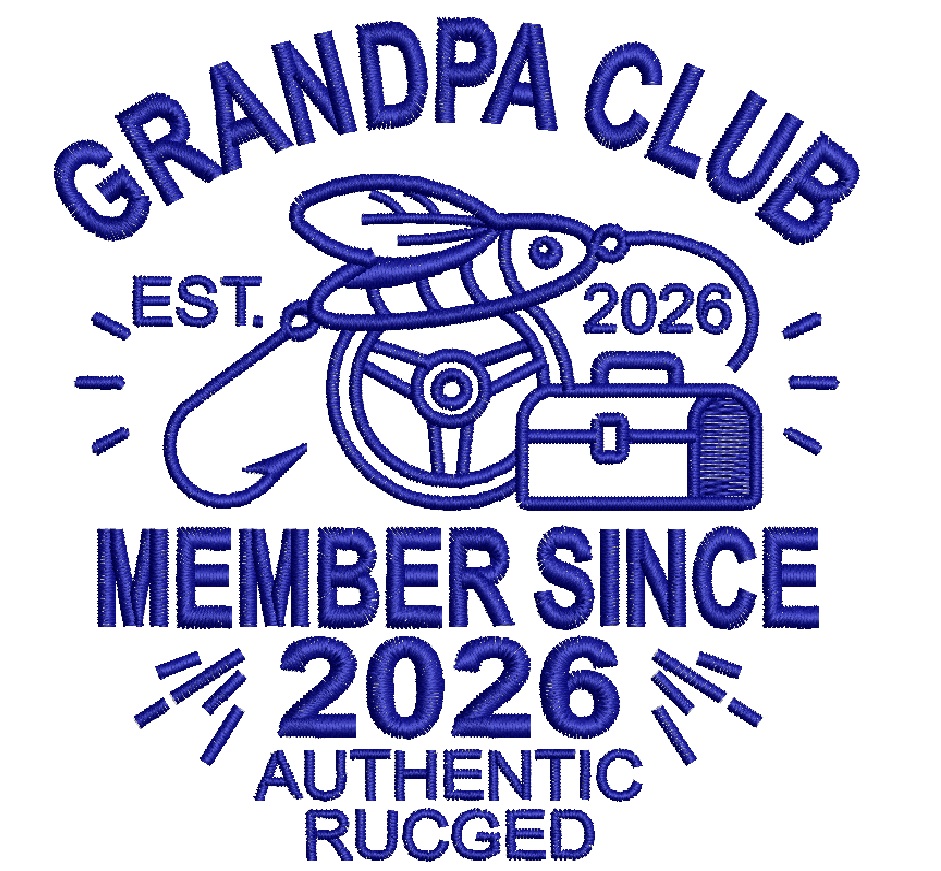 Grandpa Club Est 2026 Machine Embroidery Design Authentic Rugged Fishing Tools Pattern 4x4 5x5  