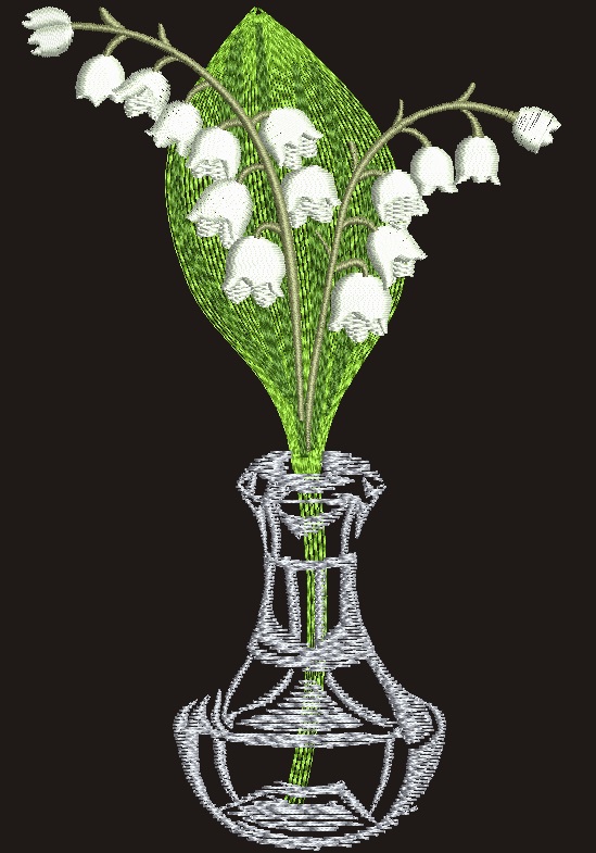 Lilies of the Valley in Vase Machine Embroidery Design 