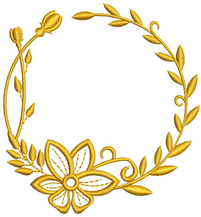 Round Floral Monogram Frame Machine Embroidery Design 