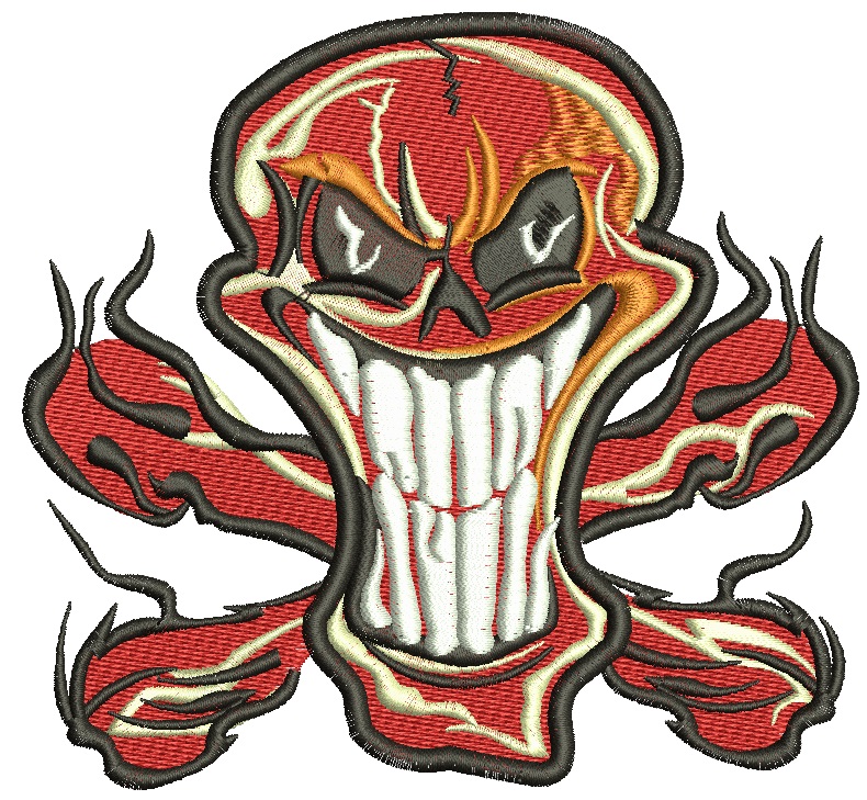 Aggressive Skull with Crossbones Machine Embroidery Design, Grinning Skeleton Digital File 