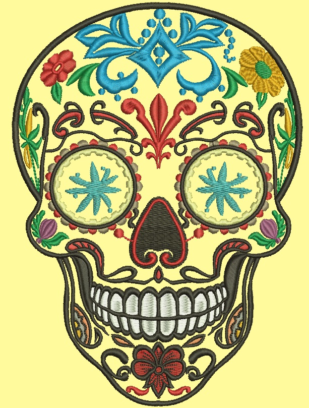Sugar Skull Machine Embroidery Design – Day of the Dead Calavera 