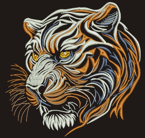 Tiger Head Machine Embroidery Design for Dark Fabric 