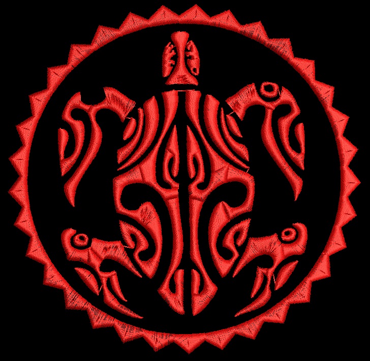 Tribal Turtle Ornament Machine Embroidery Design, Red Circular Motif  
