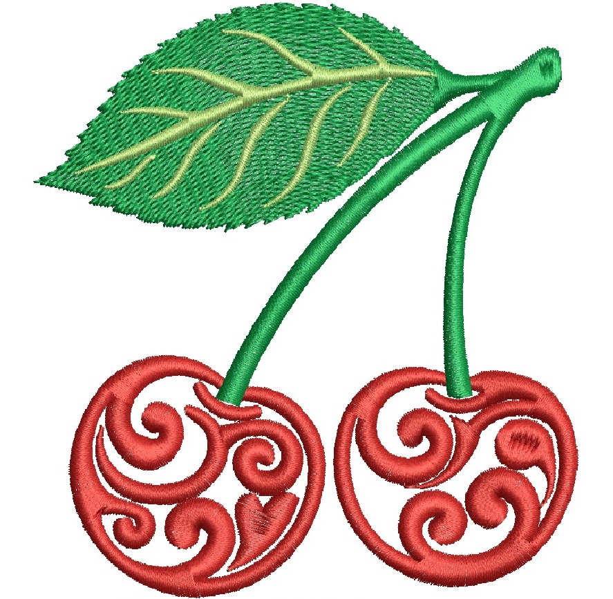 Cherry Machine Embroidery Design, Ornamental Cherry Embroidery File, Decorative Fruit Embroidery Pattern